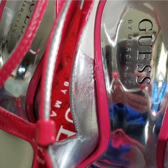 Guess Naga Hot Pink Patent Leather Strappy Stiletto Heels with Box Barbiecore 6 - Picture 5 of 13